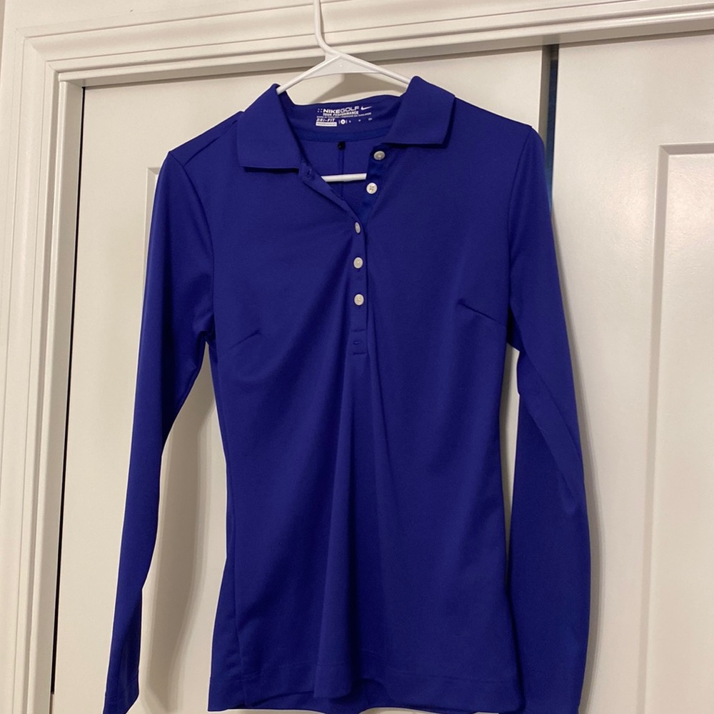 Blue long sleeve Nike golf polo